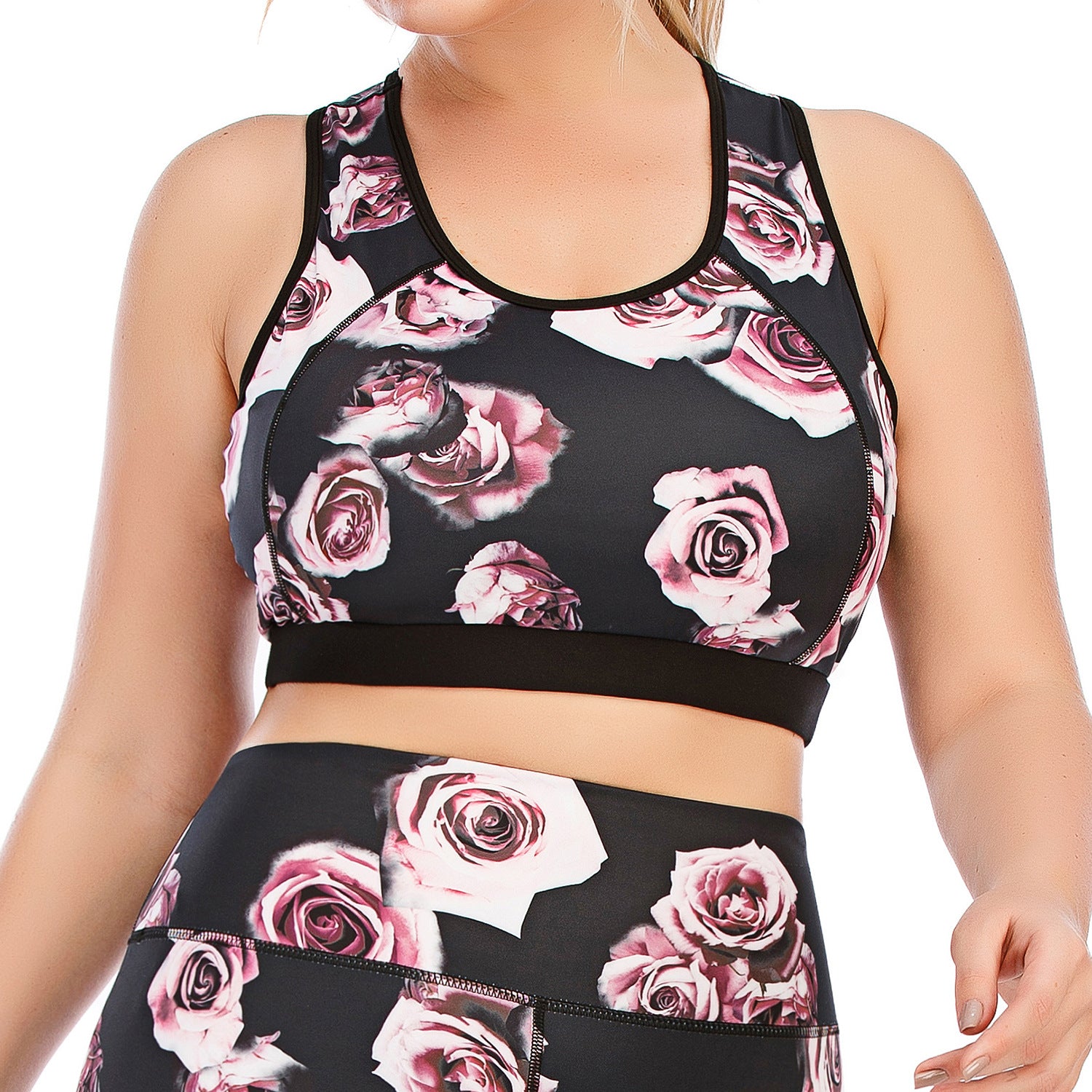 Plus Size Yoga Clothes Set with Sports Bra & Leggings