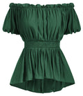 Renaissance Shirt Women Peasant Blouses for Women Corset Tops Dark Green XL