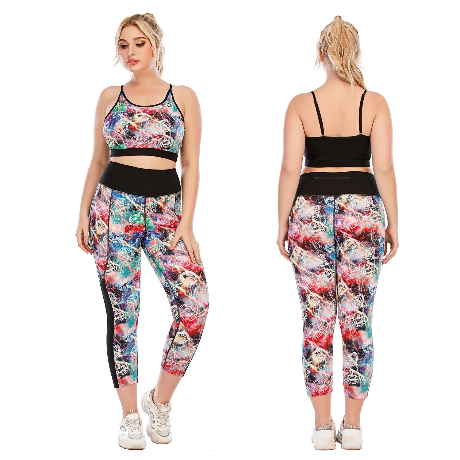 Plus Size Yoga Wear Set with Graphic Print Sports Bra