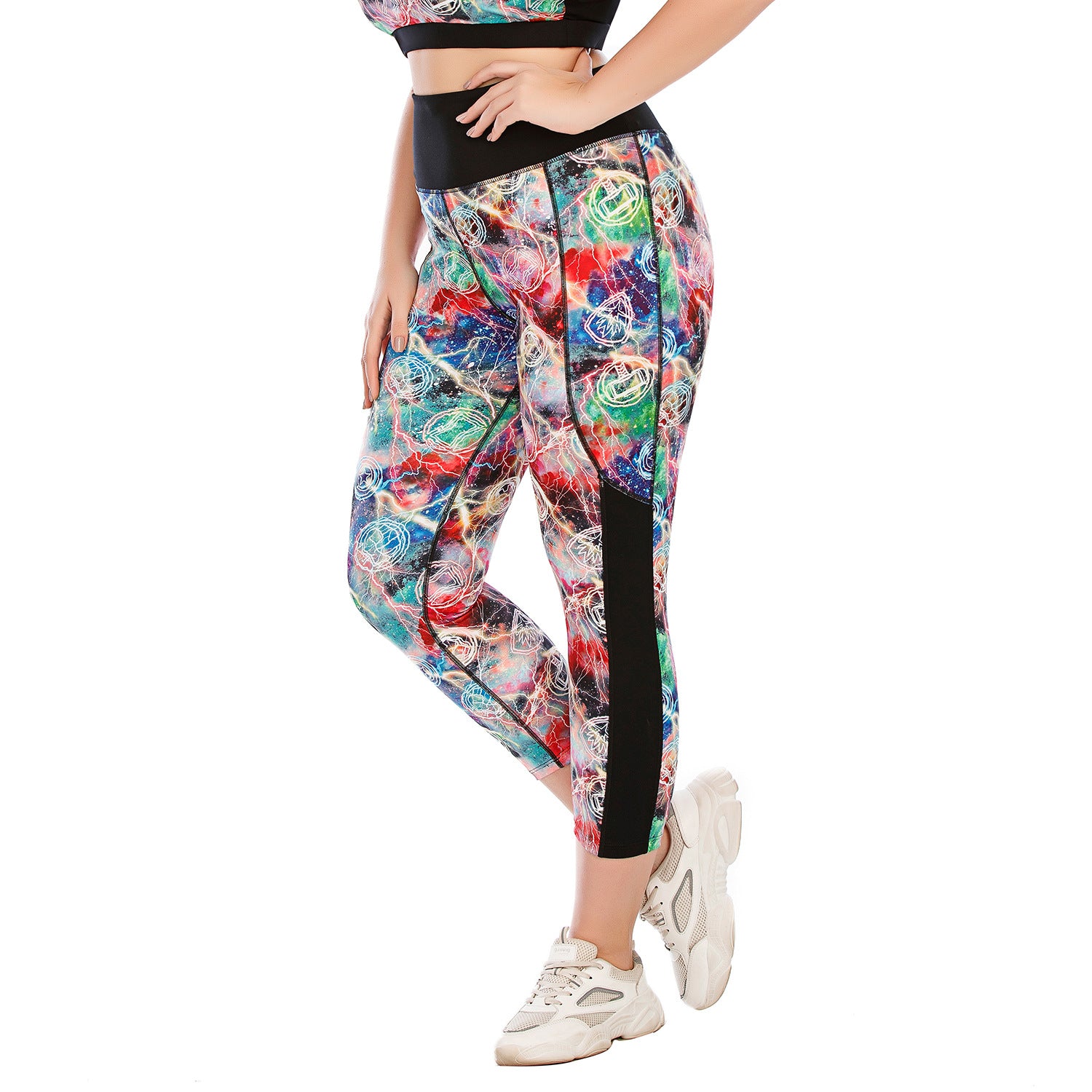 Plus Size Yoga Wear Set with Graphic Print Sports Bra