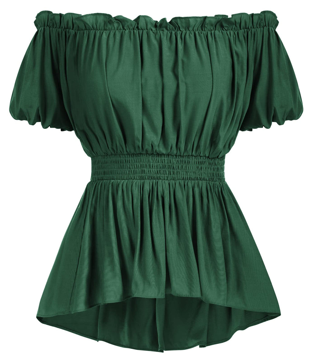 Renaissance Shirt Women Peasant Blouses for Women Corset Tops Dark Green XL
