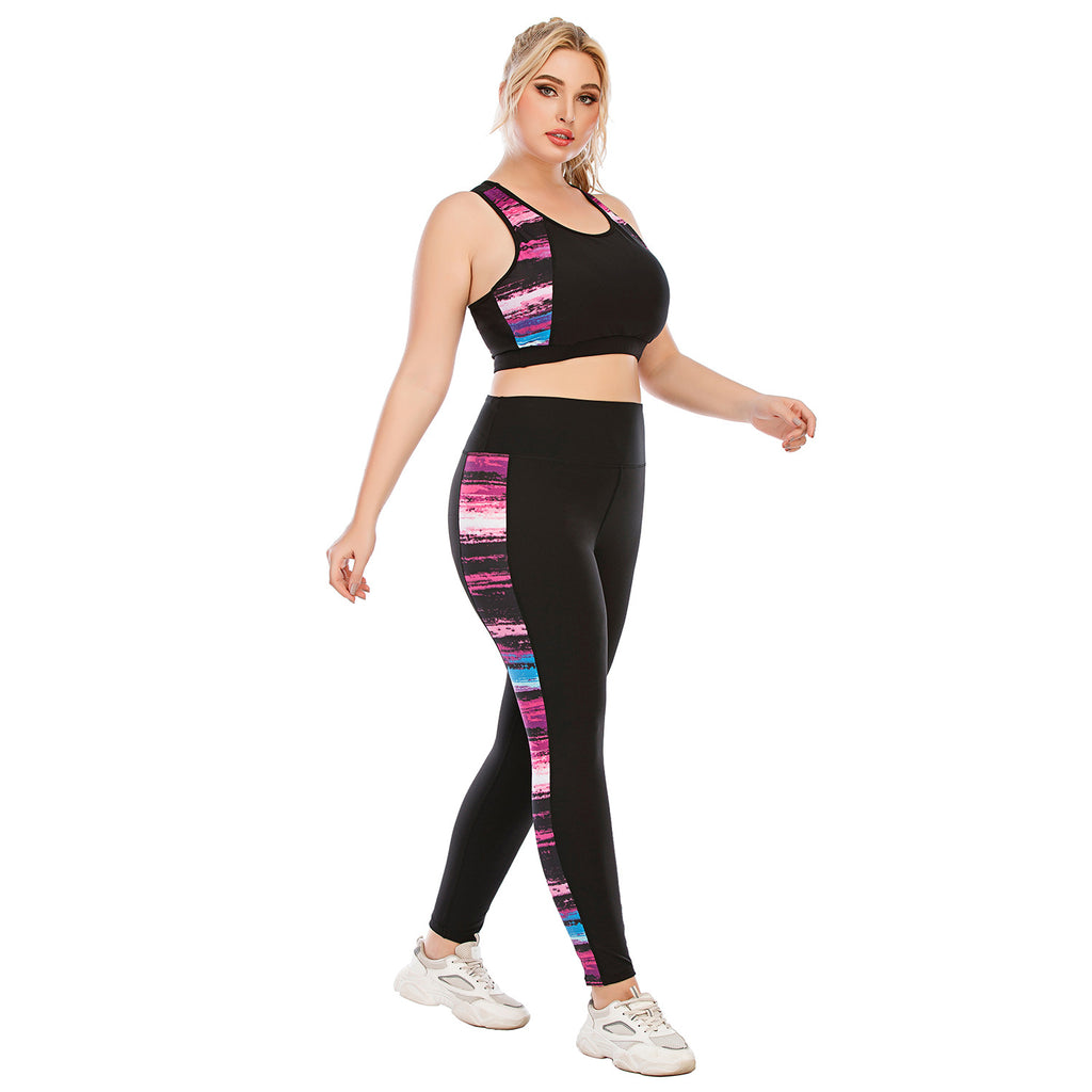 Plus Size Color Block Yoga Set with Sports Bra