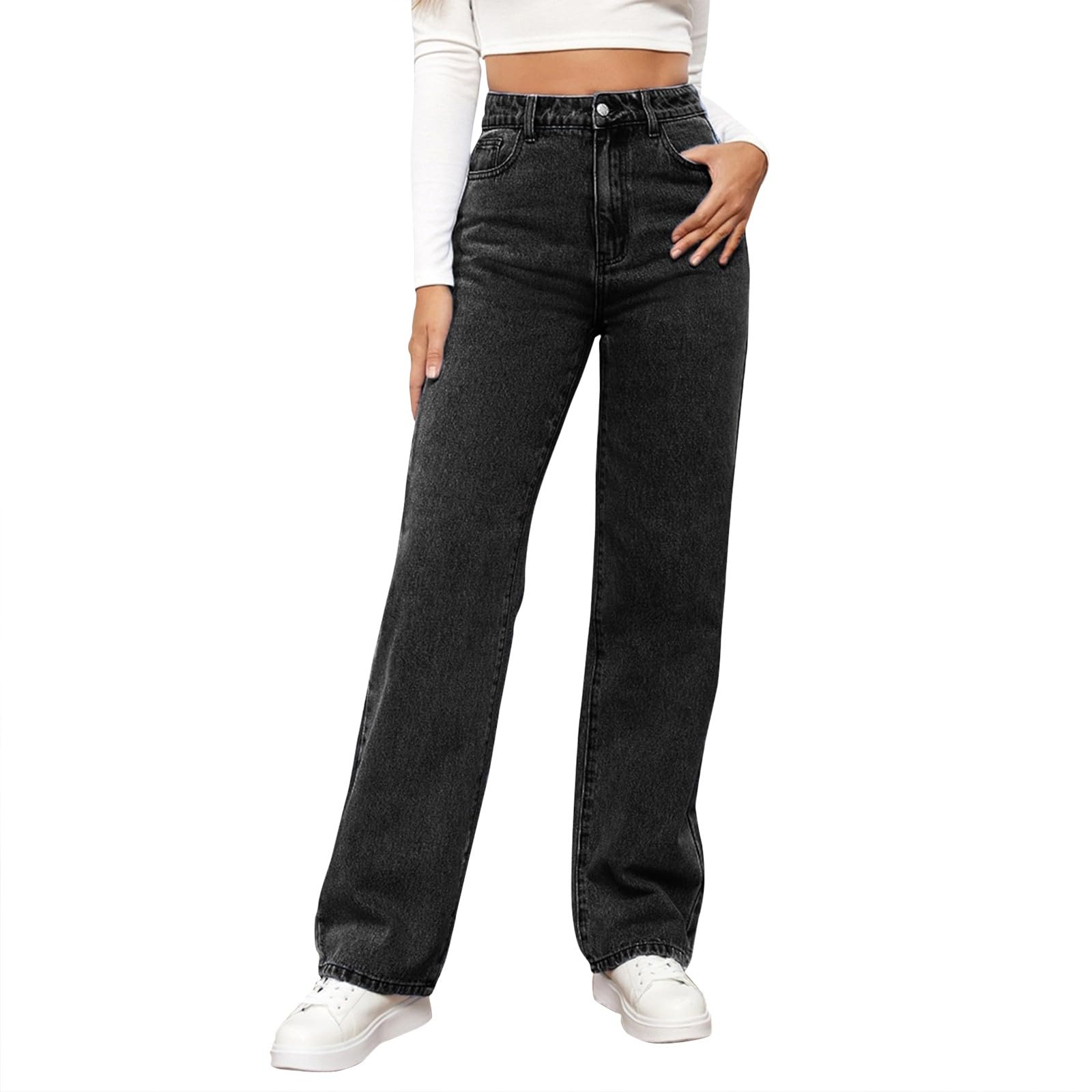 Stretchy Jeans for Women Stretchy Jeans for Women Trendy Jeans for Women 2025 High Waist Jeans Jeans for Women Stretchy Stretch Wide Leg Jeans for Women Curvy Jeans(SmallBlack)