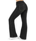 Nirlon Crossover Bootcut Jeggings for Women - Flare Leggings for Women Tummy Control Regular and Plus Size Jeggings for Women Breathable Flare Jeggings with Pockets for Women (XL 34" BlackJeans)