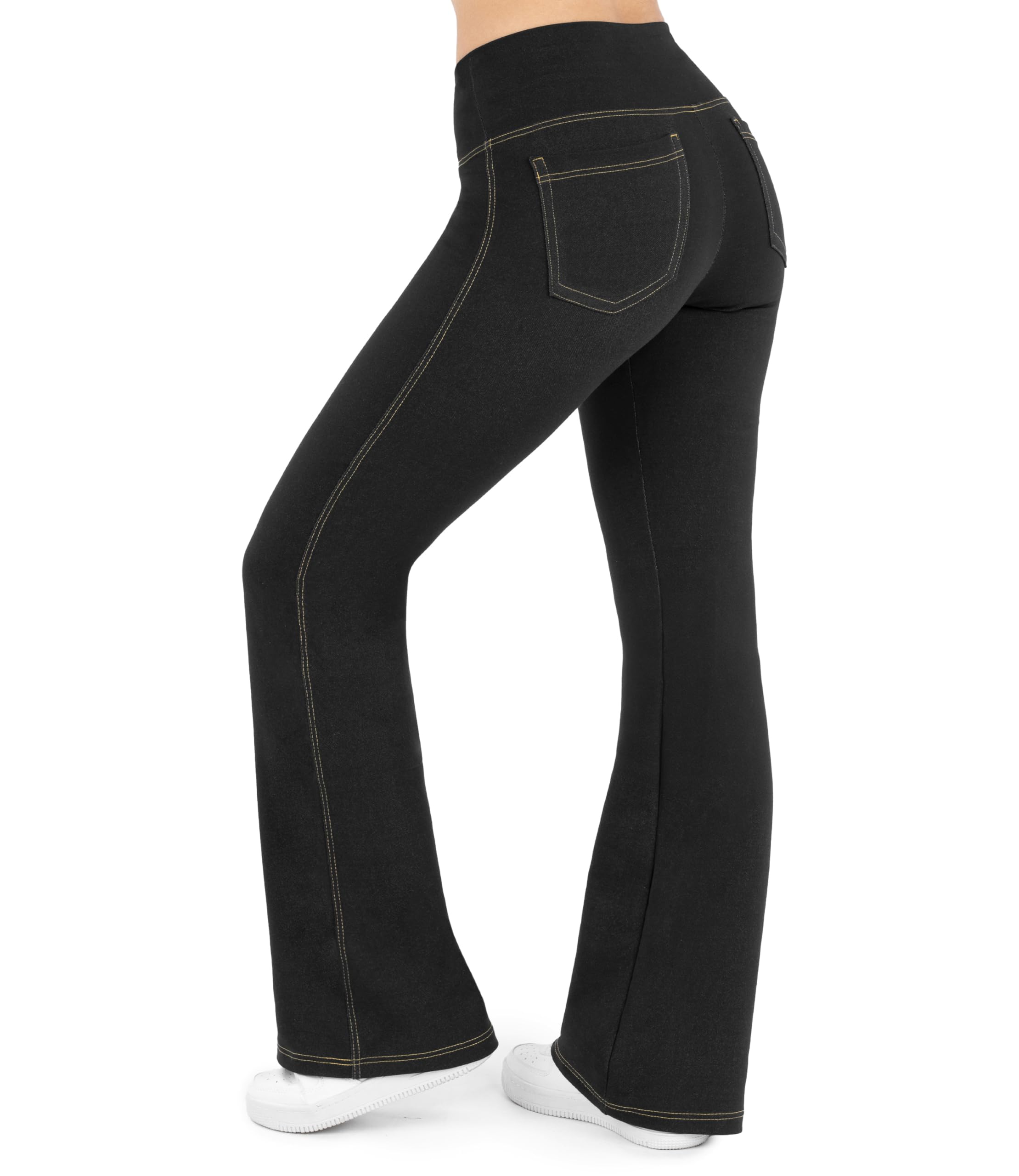 Nirlon Crossover Bootcut Jeggings for Women - Flare Leggings for Women Tummy Control Regular and Plus Size Jeggings for Women Breathable Flare Jeggings with Pockets for Women (XL 34" BlackJeans)