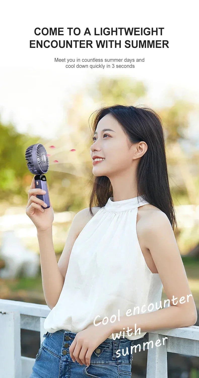 5-Speed Foldable Neck Fan with Phone Stand – USB-C Rechargeable Mini Fan, 1800mAh Battery & Display Screen for Hands-Free Cooling