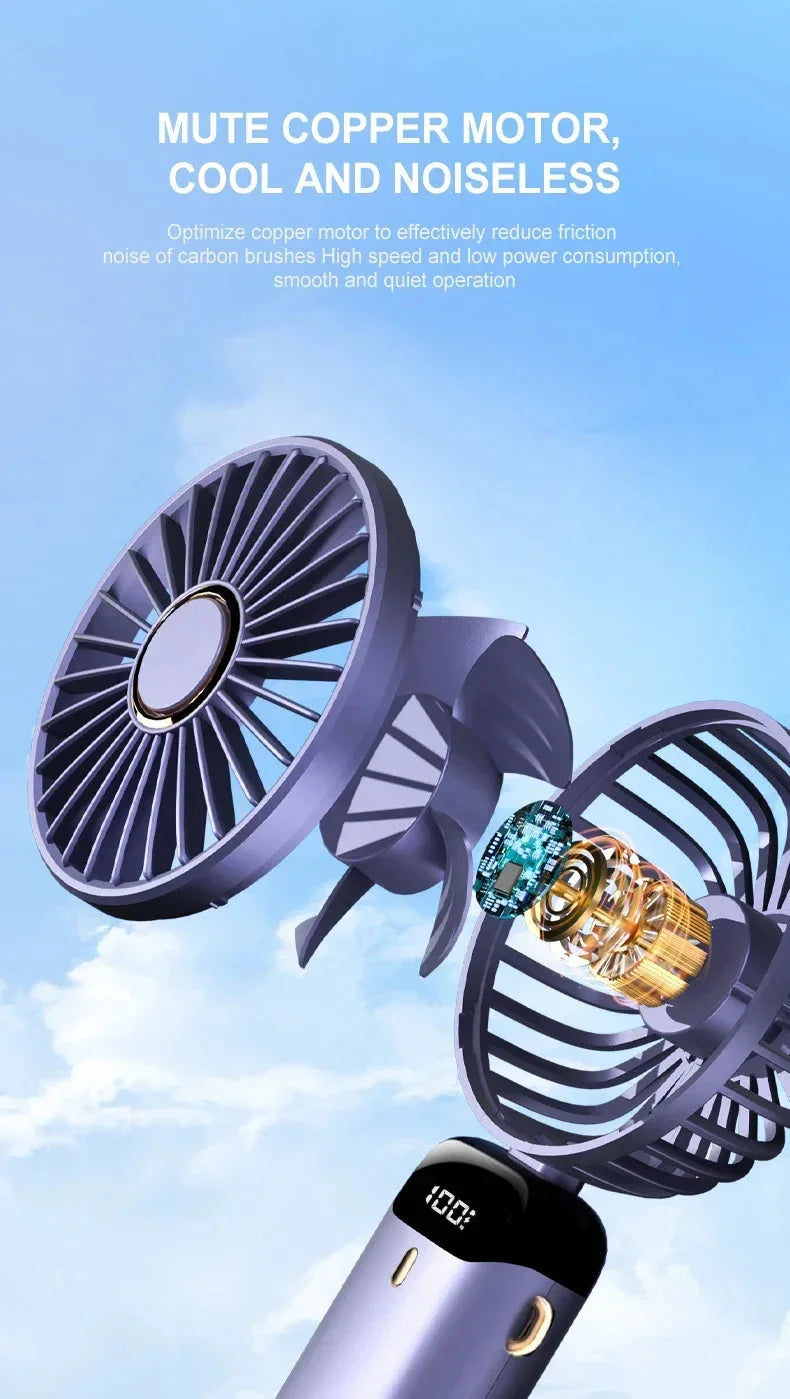 5-Speed Foldable Neck Fan with Phone Stand – USB-C Rechargeable Mini Fan, 1800mAh Battery & Display Screen for Hands-Free Cooling