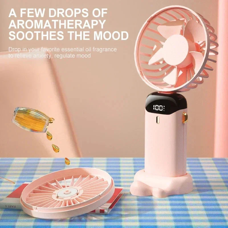 5-Speed Foldable Neck Fan with Phone Stand – USB-C Rechargeable Mini Fan, 1800mAh Battery & Display Screen for Hands-Free Cooling