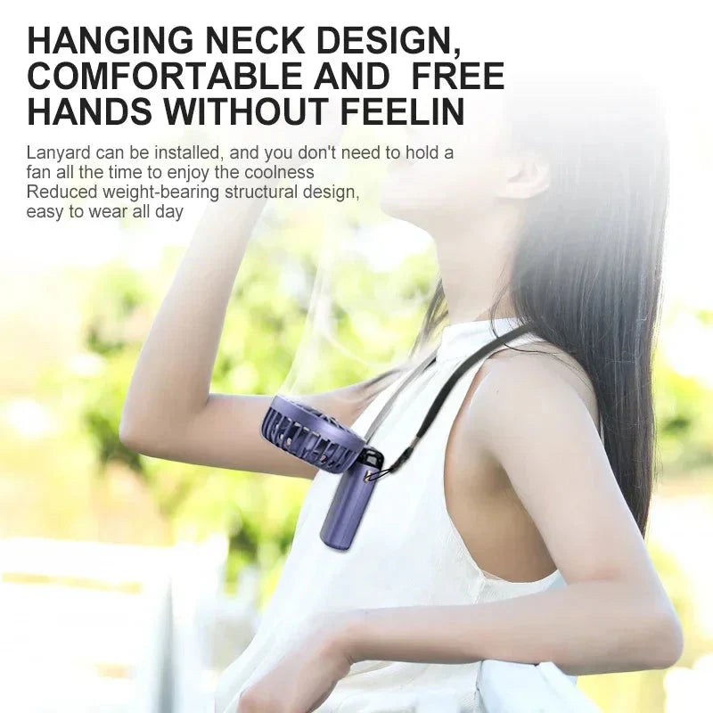 5-Speed Foldable Neck Fan with Phone Stand – USB-C Rechargeable Mini Fan, 1800mAh Battery & Display Screen for Hands-Free Cooling
