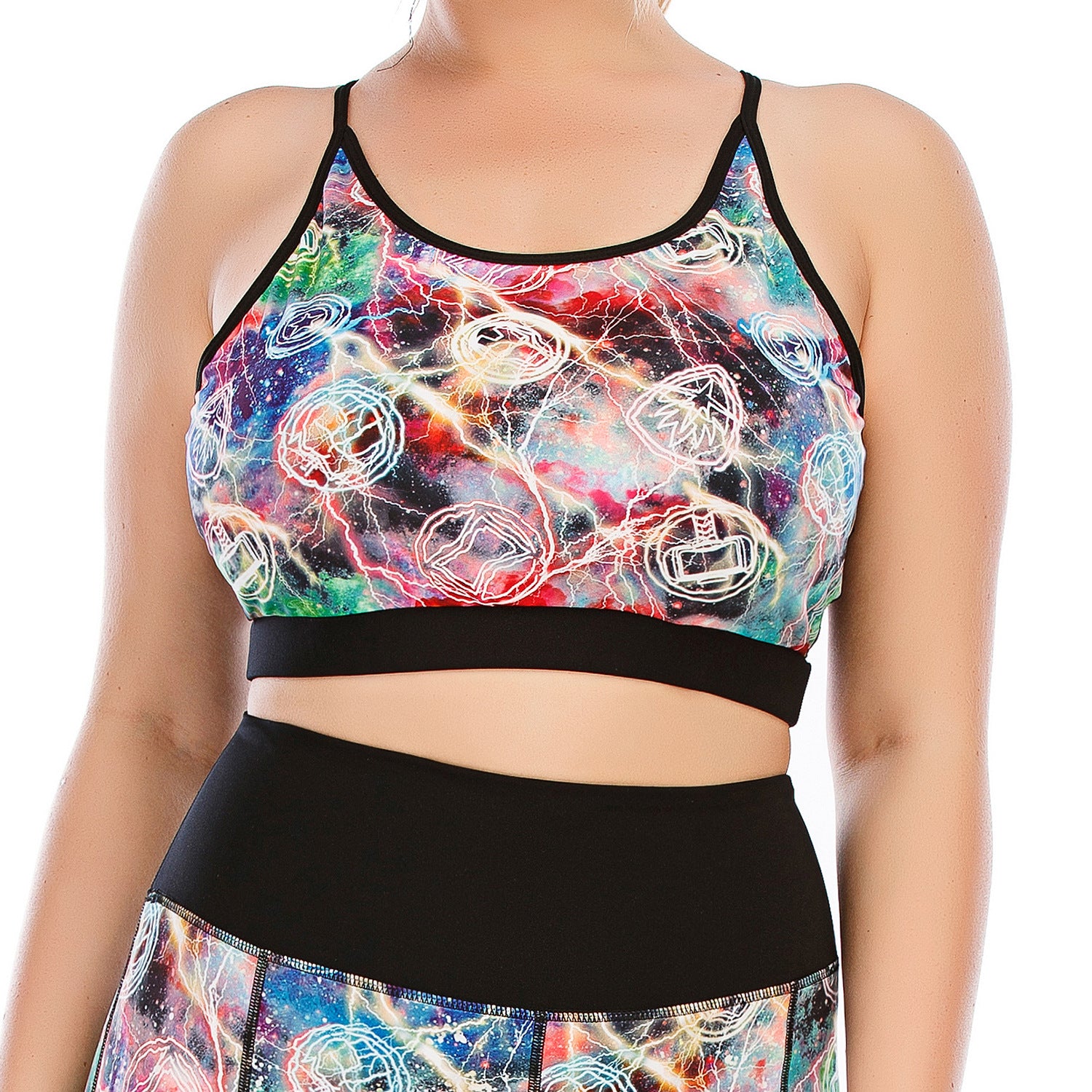 Plus Size Yoga Wear Set with Graphic Print Sports Bra
