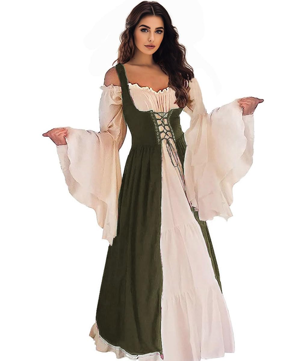 Vianinfalo Renaissance Dress Women Irish Medieval Pirate Costume Ren Faire Dresses Halloween Costume (Olive S/M)