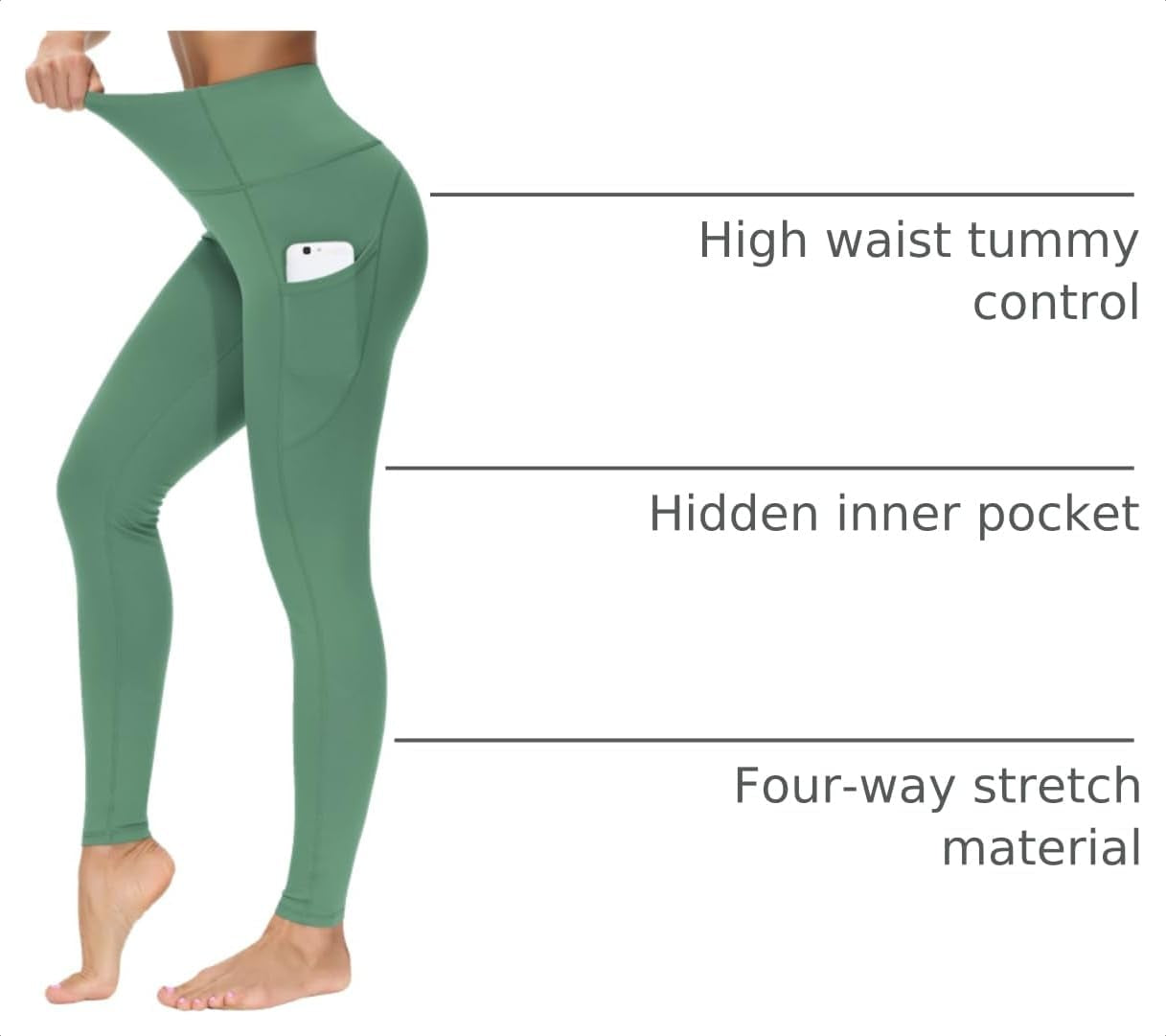 Thick High Waist Yoga Pants with Pockets, Tummy Control Workout Running Yoga Leggings for Women