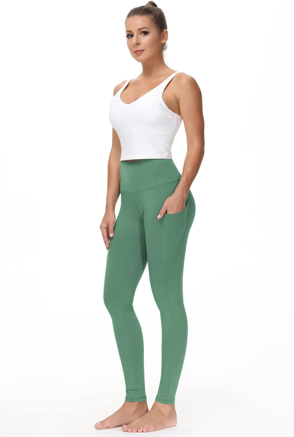 Thick High Waist Yoga Pants with Pockets, Tummy Control Workout Running Yoga Leggings for Women
